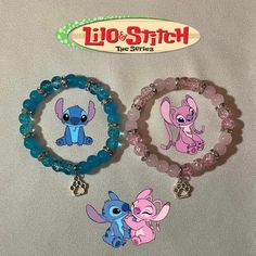 Stitch & Angel Matching Beaded Bracelets Message me if sizes need to be changed Available sizings are- 15cm, 16cm, 17cm, & 18cm Stitch Disney Bracelet, Matching Items For Best Friends, Matching Bracelets Characters, Stitch Bracelet Ideas, Matching Character Bracelets, Cute Diy Bracelet Ideas, Themed Beaded Bracelet Jewelry, Beaded Themed Stretch Bracelet For Friendship, Cute Bracelets Ideas Beads