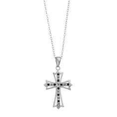 Complete your ensemble with this Diamond Mystique cross pendant necklace, crafted with platinum over sterling silver and diamond accents. Complete your ensemble with this Diamond Mystique cross pendant necklace, crafted with platinum over sterling silver and diamond accents. Clasp: spring-ring Nickel free Metal: sterling silver Length: 18 in. Packaging: boxed Plating: platinum Finish: polished Pendant size: 33 mm x 18 mm Chain type: cable Diamond weights are approximate. Diamond Total Weights ma Sterling Silver Cross Pendant Necklace, Silver Pendant Cross Necklace, Fine Jewelry, Silver Sterling Cross Necklace With Diamond Accents, Silver Cross Necklace With Diamond Accents, Sterling Silver Crucifix Cross Necklace, Sterling Silver Cross Necklace With Diamond Accents, Silver Cross Pendant Necklace In Fine Jewelry Style, Sterling Silver Crucifix Necklace With Diamond Accents, Silver Crucifix Jewelry With Diamond Accents