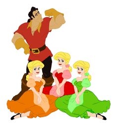 an image of disney princesses with the man in red and the woman in green