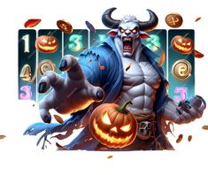 an image of a jackpot game with pumpkins and bulls in front of it