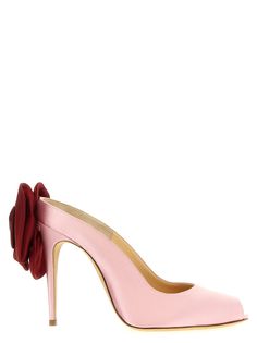 'Re24' satin pumps with back flower detail, open toe model, heel. toe model, heel. Composition: 100% calfskin leather (Bos Taurus) | Magda Butrym Women's re24 Pumps in Pink | SS24 Luxury Pink Heels With Bow, Elegant Pink Slingback Pumps For Gala, Pink Leather Heels With Bow, Elegant Pink Slingback Pumps With Wrapped Heel, Luxury Spring Heels With Bow, Luxury Bow Heels For Spring, Leather Bow Heels For Gala, Spring Gala Heels With Sculpted Heel, Feminine Heels For Gala