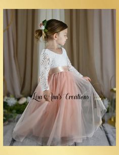 Flower Girl Dress Light Peach Tulle Bohemian Style – Lisa Ann's Creations Peach Dress Long, Light Peach Dress, Peach Flower Girl Dress, Winter Wedding Color Palette, Long Flower Girl Dresses, Sage Green Dress, Winter Wedding Colors, Dusty Rose Wedding, Tulle Flower Girl