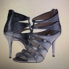 Color: Grey Leather Upper Round Open-Toe Evening Sandals Heel Height: 3.5” Evening Sandals, Michael Kors Shoes, Dress Sandals, Grey Leather, Women's Shoes Sandals, Open Toe, Shoes Sandals, Sandals Heels, Heel Height