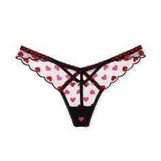 * Dream Angel Heart Embroidery V-String Panty * Sheer Mesh Gets A Romantic Upgrade With An Array Of Embroidered Hearts On This Backless * Low Rise, Heart Embroidery, Hand Wash * Cotton Panel Gusset, No Back Coverage * Base: 100% Polyamide, Embroidery: 100% Polyester, Gusset: 100% Cotton Exclusive Of Decoration Pink Bottoms For Valentine's Day, Embroidered Hearts, Cotton Lingerie, Heart Embroidery, Lace Heart, Victoria Secret Lingerie, Garter Set, Embroidered Heart, White Rhinestone