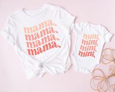 "Mommy and Me Outfits, Matching Mommy and Me Shirts, New Mom Shirt, Mama Mini Matching Shirts, Mama Mini Matching Set, New Mom Gift Idea **PLEASE NOTE: THIS IS NOT A SET - SHIRTS MUST BE PURCHASED SEPARATELY IN ORDER TO RECEIVE BOTH MAMA AND MINI SHIRTS. IF YOU HAVE ANY QUESTIONS FEEL FREE TO REACH OUT ANYTIME AND WE WILL BE HAPPY TO ASSIST YOU. H O W T O O R D E R 1. Simply select the size of your hoodie individually and then click \"Add to Cart\" 2. Repeat each step for each hoodie that you ne Mom And Mini Shirts, Mommy And Mini Me Matching Outfits, Matching Summer Cotton Tops, Summer Cotton Tops With Matching Style, Pink Family Matching Shirt For Summer, Pink Summer Tops With Name Print, Matching Pink Tops With Letter Print, Family Matching Printed Cotton Tops, Pink Matching Tops With Letter Print