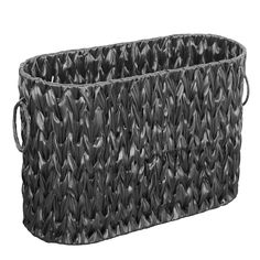 a large black basket with handles is shown