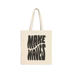 This Make Waves Canvas Tote Bag is the perfect accessory for any beach day or casual outing. Made of durable canvas material, it features a stylish "Make Waves" design that will make a statement. With plenty of room for all your essentials, this tote bag is both functional and trendy. - Tote size: 15in x 16in- 100 % organic cotton- Twin carry handles (20in long)- Flat corners- Double Side Design Trendy Canvas Vacation Bag, Summer Cotton Bags In Natural Color, Natural Cotton Summer Bags, Summer Cotton Shoulder Bag For Travel, Summer Canvas Shoulder Bag For Daily Use, Trendy Canvas Beach Shoulder Bag, Trendy Canvas Shoulder Bag For Beach Season, Casual Canvas Bag For Everyday Beach Season, Summer Canvas Shoulder Bag With Letter Print