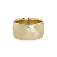 The 14k gold RAMA ring is a wide hammered band with a satin finish and a single set diamond.  Very comfortable fit and perfect as an individual band, or stacked with other thinner bands. Full cut round diamond approximately .04 ctw Width of band is approximately 10mm Designed and hand forged in our coastal Southern Cal 14k Gold Wide Band Ring, Wide Silver Band, Hammered Gold Ring, Wide Wedding Bands, Heirloom Rings, Open Cuff Bracelet, Wide Band Ring, Hammered Band, Hammered Gold