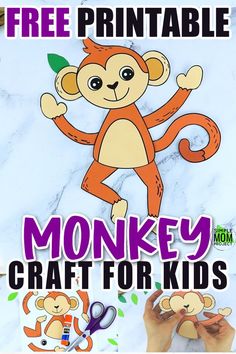 Are you looking for an easy printable paper monkey craft for your five little monkey fan to teach about the letter M? This simple jungle animal is perfect for kids of all ages including preschool, toddler and kindergarten. Use it with their handprint, paint it with their finger print or use this monkey craft. This monkey craft cut out can also be turned into a swinging paper bag puppet!