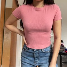 Brand: Divided By H&M Condition: Nwt Color: Pink Size: S Featuring A Ribbed Pattern, This Crew Neck Crop Top Is The Perfect Layering Piece Or Basic For All Your Errands! Casual Pink H&m Top, H&m Casual Pink Tops, H&m Ribbed Stretch Tops, H&m Casual Stretch Tops, Casual Stretch Tops From H&m, H&m Fitted Short Sleeve Tops, H&m Stretch Short Sleeve Tops, Trendy Fitted H&m Tops, Trendy Cropped Tops By H&m