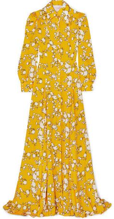 Carolina Herrera Floral-print Satin-twill Gown - Yellow Yellow Quinceanera Dress, Gown Yellow, Womens Yellow Dress, Vestidos Maxi, Gypset Style, Church Clothes