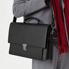 City Laptop Briefcase in Black Pebble | Aspinal of London Classic Textured Leather Bag For Business Trips, Classic Leather Business Cases, Professional Rectangular Leather Cases, Formal Rectangular Leather Case, Luxury Rectangular Cases For Work, Leather Rectangular Case For Business Trips, Elegant Textured Leather Briefcase For Workwear, Elegant Textured Leather Briefcase For Work, Classic Case With Leather Lining For Business