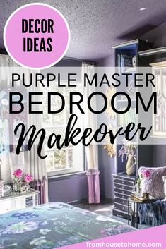 These purple bedroom ideas are beautiful! I love the dark purple bedroom walls and the black, white and gold color scheme. It's so elegant and modern. Definitely a room for adults! #fromhousetohome #bedroomideas #bedroomdesign #bedroomdecor Lavender Home Decor, Purple Ceiling, Purple Bedroom Ideas, Dramatic Bedroom, Lavender Bedroom, Purple Bedroom Decor