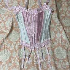 Women Size M Pink And White Camisole With Hosiery Clips Pink Sleeveless Summer Corset, Pink Sleeveless Corset For Summer, Spring Feminine Camisole Corset, Pink Sleeveless Corset For Spring, Spring Sleeveless Vest Corset, Feminine Fitted Camisole Corset, Fitted Feminine Camisole Corset, Sleeveless Vest Corset For Spring, Summer Pink Underbust Corset