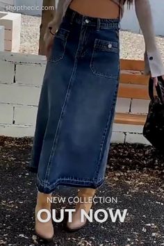 This washed denim mid-length A-line skirt is perfect for the modern woman. It features a high waist and multiple pockets for practical storage. The mid-length cut is stylish and flattering for any outfit. Waist Length, Mid Length, Denim Wash, Modern Woman, A Line Skirts, Fall Outfits, High Waisted