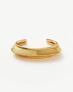 Hera Dome Ridge Statement Cuff Bracelet | 18ct Gold Plated. A Capsule of Sculptural Modern-Day Amulets. This Statement Chunky Cuff Bracelet Features Geometric Ridge Detailing and a Pyramid Profile. Textures and Geometric Patterns Combine to Signify Intuition, Inner Knowing, and Creativity. Available in Small, Medium and Large, Style Solo or Pair with a Double Chain for an Instant Arm Stack. Metal: 18Ct Recycled Gold Plating on Brass S: Fit Guidance – Fits Wrist Up to 155mm Dimensions: H: 42mm W: Chunky Cuff Bracelet, Arm Stack, Inner Knowing, Finger Bracelets, Statement Cuff Bracelet, Necklace Length Guide, Trending Bracelets, Gold And Silver Bracelets, Initial Earrings