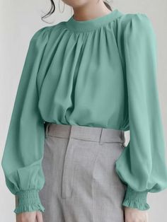 Package included:1*Blouse Stand Collar Blouse, Ruffle Long Sleeve Blouse, Puff Long Sleeves, Loose Fitting Tops, Puff Sleeve Blouse, Long Puff Sleeves, Women Shirts Blouse, Collar Blouse