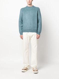 Golden Goose long-sleeve Jumper - Farfetch Casual Mohair Sweater With Ribbed Cuffs, Casual Blue Mohair Sweater, Reebok Club C, Cerulean Blue, Versace Outfit, Long Sleeve Jumper, Golden Goose Deluxe Brand, Balenciaga Triple S, Dress Watch