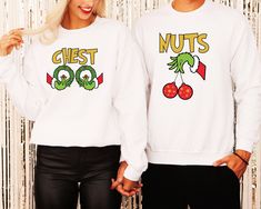 Chest And Nuts Couples Christmas Sweatshirt, Funny Christmas Sweater, Couple Christmas Hoodies, Christmas Humor Sweater,Holiday Sweatershirt Processing time is 1-2 business days! Shipping from TX, USA. *Please send us a message if you have any questions regarding colors, sizes, and designs.* To order: -Pick a color and size, select quantity, and add to your cart. How to wash? -Make sure to turn the shirt inside out before washing. -Select gentle cycle and use warm water. -Do NOT iron over the de Christmas Couple Sweaters, Funny Matching Christmas Sweaters, Matching Christmas Sweaters Couples, Couple Ugly Sweater Ideas, Dirty Christmas Sweaters, Chest Nuts Couples Shirts, Couples Ugly Christmas Sweaters, Couple Christmas Sweaters, Matching Ugly Christmas Sweaters