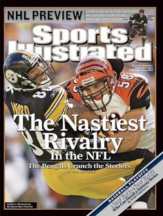 the front cover of sports illustrated magazine, featuring an image of two football players on each side