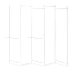 three white metal racks on a white background with no one in them or two behind them