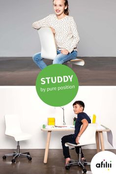 two children sitting at desks with the words study by pure position above them and below