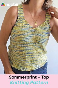 Get started on this DIY project on Sommerprint – Top Knitting Pattern. SIZE S (M) L (XL) XXL MEASUREMENTS Length: 53 (54) 55 (56) 57 cm / 20.9 (21.3) 21.7 (22) 22.4″ Bust circumference: 90 (95) 101 (107) 112 cm / 35.4 (37.4) 39.8 (44.1)″ ABOUT THE PATTERN A simple top where the multi-colored Friends Cotton Silk Print yarn is shown to its full advantage. The top is worked top down. The back piece and front piece are identical. Use the top on a warm summer day – it is suitable for both casual and Knit Tank Top Pattern, Diy Tank Top, Top Knitting Pattern, Summer Top Pattern, Trendy Tank Tops, Princess Diana Pictures, Tweed Yarn, Yarn Accessories, Bamboo Yarn