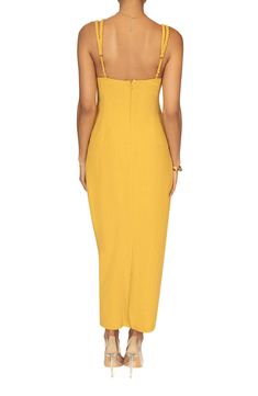 This endlessly elegant, strappy dress is updated in a sunny hue and designed with a drapey neckline. Hidden back-zip closure Sweetheart neck Adjustable straps Lined 70% viscose, 30% linen Hand wash, dry flat Imported Summer Evening Slip Dress With Knotted Straps, Summer Dress With Spaghetti Straps And Back Zipper, Yellow Spaghetti Strap Midi Dress For Evening, Yellow Spaghetti Straps Midi Dress For Evening, Sleeveless Evening Dress With Back Zipper For Summer, Sleeveless Dress With Back Zipper For Summer Evenings, Chic Yellow Sleeveless Dress With Spaghetti Straps, Summer Date Night Midi Dress With Back Zipper, Summer Evening Midi Dress With Knotted Straps