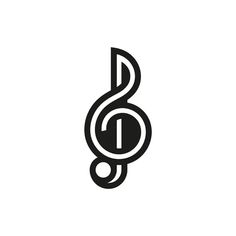 a musical note with a treble on it's end, in black and white