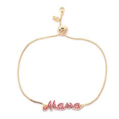 Mama Loving Mother Family Pink Cubic Zirconia Yellow Gold Adjustable Bracelet Metal: Stainless Steel + Yellow Gold Plated Measurements: Charm: 1.1in X 0.5in Length: 9in Adjustable: Fits All Pink Jewelry With Adjustable Chain For Mother's Day, Mother's Day Pink Jewelry With Adjustable Chain, Pink Bracelets For Mom, Valentine's Day Gift, Pink Bracelet For Mom, Valentine's Day Gift, Adjustable Pink Bracelet, Gift For Mom, Adjustable Pink Bracelet - Gift For Mom, Adjustable Pink Bracelet As Gift For Mom, Pink Adjustable Bracelet As A Gift For Mom, Pink Bracelets For Mom For Valentine's Day