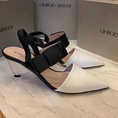 Giorgio Armani Size 39 Equals 8 I Wore For A Couple Of Hours And They Are A Tad To Small. Dust Bags, Box Included Elegant White Heels With 4-inch Heel, Elegant White 4-inch Heels, White Patent Leather Block Heels, Elegant Slingback Pumps With Contrasting Heel, White Heel Strap Court Shoes For Office, White Block Heel Court Shoes For Evening, White Block Heel Court Shoes For Office, White Court Shoes With Heel Strap For Office, Chic White Court Shoes With 4-inch Heel