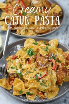 creamy cajun pasta with sausage and bell peppers is an easy, delicious dinner that's ready in under 30 minutes