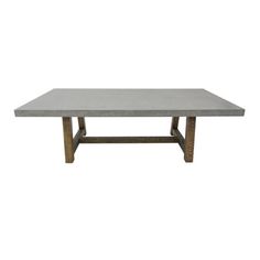 a concrete table with wooden legs on a white background