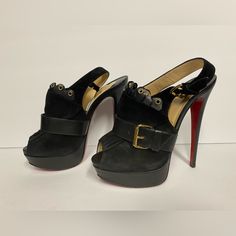 100% Authentic Guarantee Style: Open Toe Eur Size: 37.5 Estimated To Fit A Us Size 7 Color: Black Suede/Leather Upper Leather Lining Measurements: Width 3” Heel: 5.75” Platform+Hidden Platform 1.75” Insole: 9.5” Pre-Owned: In Good Condition. Signs Of Wear On Insoles And Outsoles. Some Scuffs On Upper. Gently Worn Few Times No Dust Bag,No Box Please See All Pictures Leather Heels With Removable Insole, Open Toe, Louboutin Heels & Wedges, Christian Louboutin Heels & Wedges, Black Pumps Heels, Heels Black, Toe Sandals, Open Toe Sandals, Black Suede, Suede Leather