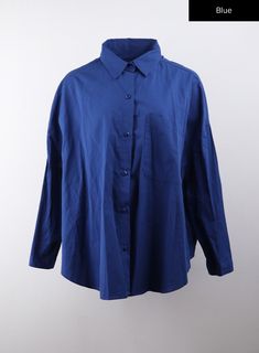 Blue / S/M Casual Office Blouse With Pockets, Blue Workwear Tops With Buttoned Pockets, Blue Workwear Top With Buttoned Pockets, Classic Blue Blouse With Pockets, Oversized Blue Blouse For Work, Blue Cotton Blouse With Pockets, Blue Long Sleeve Top With Side Pockets, Blue Blouse With Pockets For Work, Blue Blouse With Pockets For Daywear