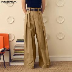 SPECIFICATIONS Brand Name: INCERUN Applicable Season: Four Seasons Origin: Mainland China CN: Guangdong Material: POLYESTER Applicable Scene: CASUAL Hign-concerned Chemical: None Pant Style: STRAIGHT Style: Casual Model Number: Fashion Loose High Waisted Solid Pants Thickness: midweight Waist Type: MID Decoration: none Gender: MEN Item Type: full length Place Of Origin: China (mainland) Closure Type: Elastic Waist Fabric Type: Broadcloth Length: full length Front Style: Pleated Fit Type: regular Color: Khaki,Black,Grey Size: S,M,L,XL,2XL,3XL,4XL,5XL,Plus Size Size:S,M,L,XL,2XL,3XL,4XL,5XLFabric Material:100%PolyesterColor:Khaki,Black,GreySuitable Type:FitStyle:BasicsOccasion:LeisurePattern:Solid colorThickness:ModerationProduct Description:Men's solid color long pants.Label: YesPackage Inc Mens Trousers Casual, Style Trousers, Trouser Style, Pant Style, Straight Leg Trousers, Casual Streetwear, Work Casual, Long Pants, American Style