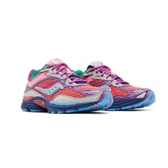 The Jae Tips X Saucony Progrid Omni 9 'Pink' Is Drawn From The 'To Do List' Pack, The Bronx Native's Third Collaboration With Saucony. The Brand's Powder Blue River Logo Adorns The Coral Mesh Upper, Featuring A Molded Tpu Midfoot Cage In Magenta. Green Textile Lines The Collar, Built With Violet Mesh And Fortified With A Pink Synthetic Leather Overlay. 'Savior' Is Inscribed On The Lateral Heel, While Jae Tips' Signature Flower Graphic Graces The Opposite Side. A Segmented Foam Midsole In A Dark Pink Mesh Sneakers For Running Errands, Dynamic Pink Sneakers For Running Errands, Functional Pink Mesh Sneakers, Pink Dynamic Sneakers, Dynamic Pink Breathable Sneakers, Pink Breathable Running Shoes For Streetwear, River Logo, Green Textile, Saucony Shoes