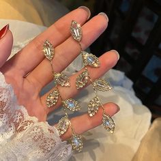 Clear Diamond Cz Silver Wedding Leaf Vine Flower Crystal Bride Bridal Earring Fall Drop Chandelier Long Statement Bridesmaid Evening Jewelry Fall Wedding Jewelry, Chandelier Long, Flower Bride, Drop Chandelier, Bridal Earring, Wedding Silver, Earring Wedding, Evening Jewelry, Flower Crystal