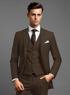 For everyday wear during colder months, there is no finer choice than our Scabal Brown Wool suit. Crafted from pure wool, the scabal suit is a versatile go-to garment that is reliably warm and breathable, drapes well and holds a decent silhouette even after years of use.   Look Includes  Scabal Brown Wool Fabric  Two Button Jacket Style  Notch Lapel  Horn Brown Buttons  Single Vent  Three Cuff Buttons  Two Welted Back Pockets on Trousers    Click 'Customize Now' to modify the look if needed.