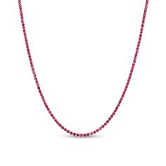 With exquisite simplicity, this white gold red ruby tennis necklace elevates your favorite day or evening looks with timeless elegance. Fashioned in 14K white gold A classic row of 2.0mm bright red rubies drapes your neckline in vibrant colour. This 17.0-inch necklace secures with a box clasp. Ruby Necklace, Box Clasp, Tennis Necklace, July Birthstone, Red Ruby, Burmese, Bright Red, Red Gold, Birthstone