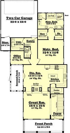 the first floor plan for a two story home