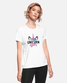 'Unicorn Girl - Unicorn Girl T Shirt, Mug, Sticker' Women's Sport T-Shirt | Spreadshirt Unicorn Fashion, Mug Sticker, T Shirt Painting, Unicorn Girl, Unicorn Tshirt, Unicorn Lover, Girl T Shirt, Sport T Shirt, Girls Tshirts