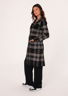 An ultra-soft and cozy sweater coat in an all-over plaid pattern. Plaid Fuzzy texture Relaxed fit Long sleeve Mid-length Back vent Notched lapel Side patch pockets Button front Fall sweater coat Our best-selling sweater coat is back in an all-over plaid design. Featuring long sleeves, a notched lapel, and essential side pockets. An ultra-soft and warm throw-on-and-go style that is versatile enough for the office or for running errands on the weekend. Model is 5'9, wearing a size S. Style: I-5097 Plaid Cardigan, Fall Winter Wardrobe, Soft Cardigan, Button Front Cardigan, Kids Outerwear, Plaid Jacket, Plaid Design, Fall Sweaters, Cardigan Coat