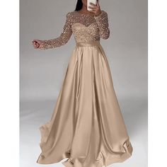 Silhouette:A-Line; Hemline / Train:Floor Length; Closure:Zipper UP; Built-In Bra:No; Embellishment:Sequin; Fabric:Satin; Sleeve Length:Long Sleeve; Tips:Professional dry cleaner only,Colors may vary slightly due to different monitor settings; Boning:No; Style:Elegant,Sparkle; Occasion:Wedding,Black Tie; Neckline:Jewel Neck; Front page:Evening Gown; Listing Date:11/03/2023; Bust:; Hips:; Hollow to Floor:; Waist: Luxury Long Sleeve Ball Gown For Banquet, Gold Gala Dress Long Plus Size, A Line Long Sleeve Prom Dress, Lace Bridesmaid Dresses Long Sleeve, Brids Mades Dresses Long Sleeve, Gold Maid Of Honor Dress Long Sleeve, Party Wear Dresses Western Gown, Floor-length Ball Gown With Sheer Bodice For Banquet, Engagement Dress For Bride Indian Gown Simple