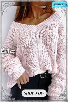 Winter V-neck Loose Solid Color Knit Sweater Pullover Mode, Chic Sweaters, Cardigan Outfits, Casual Stylish, Loose Sweater, Casual Sweaters, Sleeves Pattern, Casual Elegance, Fashion Colours