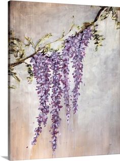 a painting of purple flowers hanging from a branch