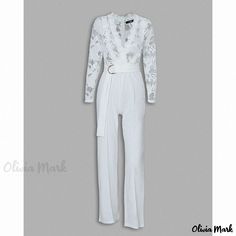 Olivia Mark - White Lace Long-Sleeve Jumpsuit Pant Length, Long Sleeve Jumpsuit, Jumpsuit With Sleeves, Long Sleeve Lace, Olivia Mark, White Lace, Jumpsuit, Lace, Long Sleeve