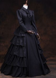 Black Gothic Victorian Steampunk Dress Vintage Renaissance Reenactment Halloween Costume     Condition: Brand New   Color:  As Picture   Material: Satins And Lace   Silhouette: Ball Gown   Sleeve Length: Full Sleeve   Dresses Length:Floor-Length   Neckline: Turndown-Collar   Decoration: Ruffles   Style: Vintage     Includes: Dress Full Sleeve Dresses, Gothic Victorian Dresses, Dresses Halloween, Full Sleeves Dress, Victorian Dresses, Halloween Party Dress, Black Ball Gown, Steampunk Dress, Costume Noir