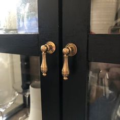 an open door with brass handles and knobs