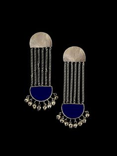 Royal Blue Silver Handcrafted Brass Ghungroo Earrings Ghungroo Earrings, Junk Jewellery, Oxidized Silver Earrings, Ear Accessories, Junk Jewelry, Silver Ring Designs, Bridal Fashion Jewelry, Silver Jewels, Fashion Jewelry Sets